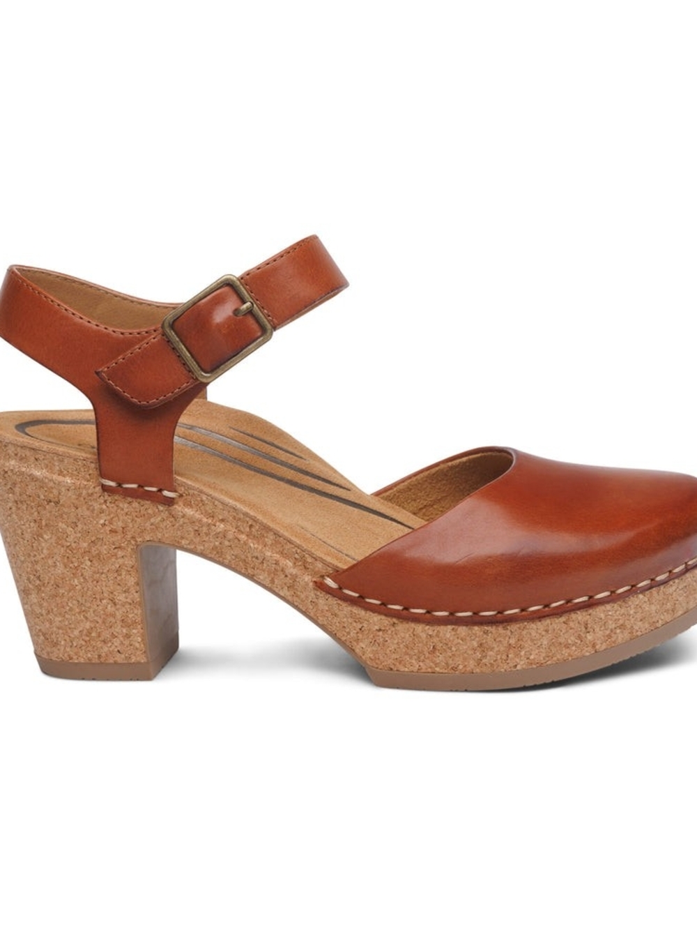 AETREX FINLEY CLOSED TOE HEEL CLOG COGNAC  NWT SIZE 7 37 EU